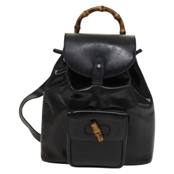 GUCCI Bamboo Backpack Enamel Black Silver 003 2034 0030 Auth 135553 - Picture 2 of 16